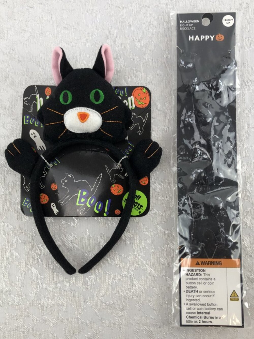 Halloween Purr-fectly Spooky Black Cat Headband & 18” Light-Up Cat Necklace NWT